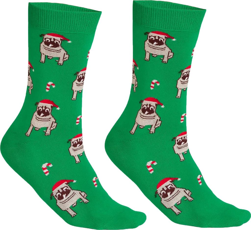 Weihnachtssocken Damen u. Herren mit Mops-Motiv 2er Pack, Produktbild 