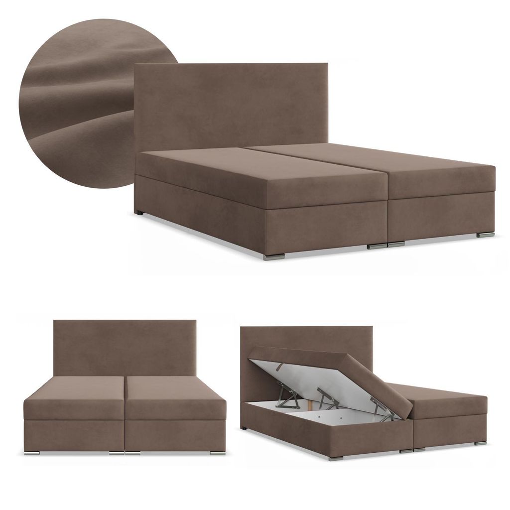 Boxspringbett 160x200 mit 2 Bettkästen, Kontinentales Bett mit Bonell Matratze, Polsterbett, Doppelbett mit Kopfteil, Samtstoff Braun, ZONZA 160 x...