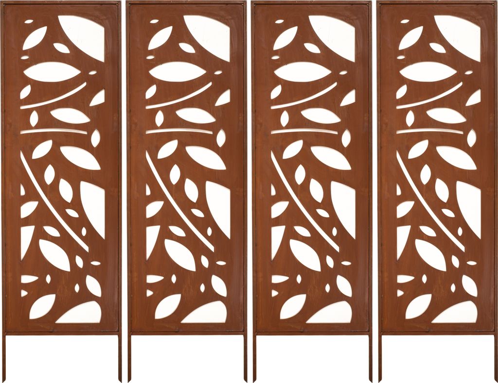 Sichtschutz Metal 4x - 160 x 50 cm - Edelrost - Rostoptik Sichtschutz für Garten - Sichtschutzelement - Sichtschutzwand - Gartendekoration Zaun Rost