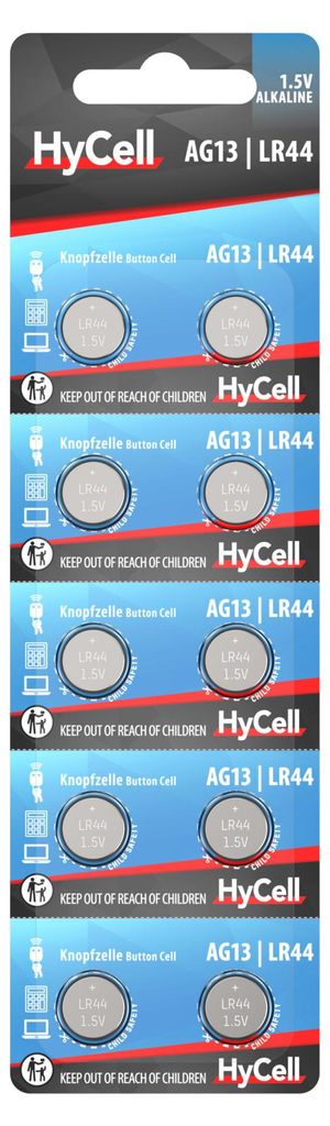 HyCell Alkaline Knopfzellen LR44 / LR1154 / AG13 Produktbild 