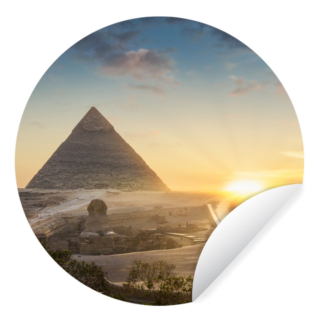 MuchoWow Runde Wandtattoo - Wandsticker Tapete Aufkleber Sonnenuntergang neben der Kairoer Pyramide - Ägypten Ø 30 cm Selbstklebend und Reposit...