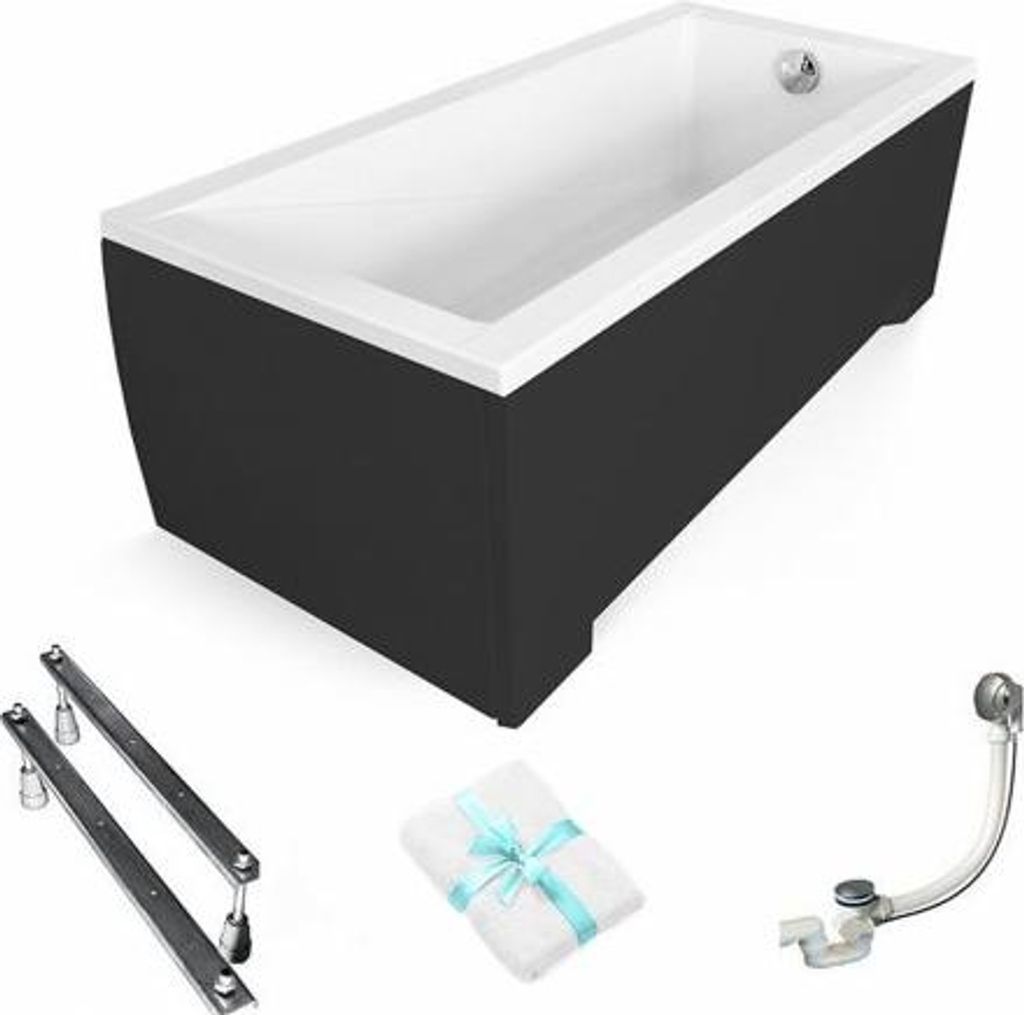 Aqua For You | Besco Badewanne Rechteckig - 150cm X 70cm - Mit Verkleidung - Siphon - Füße - Antibakterielle Beschichtung