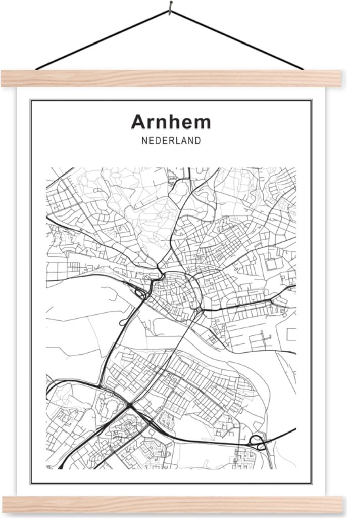 MuchoWow Textilposter Stadtplan - Arnheim - Schwarz und weiß 40x53 cm mit holzfarbenen Rahmen - Schlafzimmer