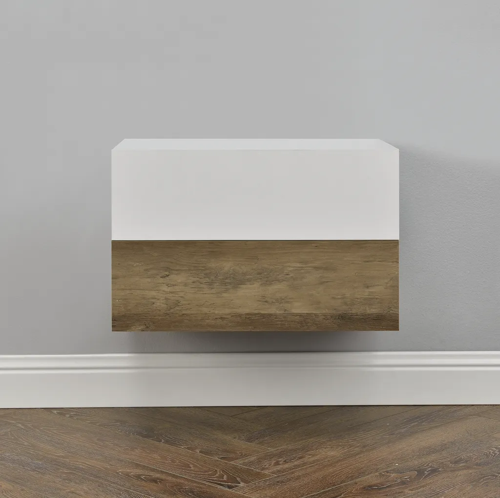 Lot de 2 étagères murales Oslo avec tiroir 46x30x15cm Bois et Blanc Mat
