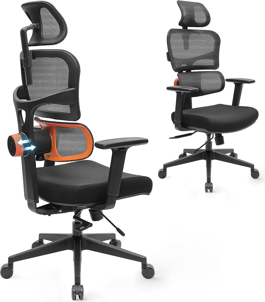 Bürostuhl Ergonomisch Schreibtischstuhl, Computerstuhl mit hoher Rückenlehne mit einzigartiger Verstellbarer Lordosenstütze, Rückenlehne und Si...