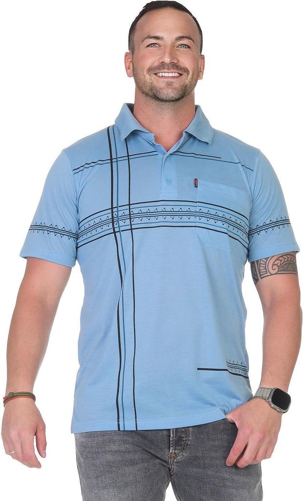 Herren Poloshirt Sommer Polo-Hemd Kurzarm, Blau-Grau/L/50