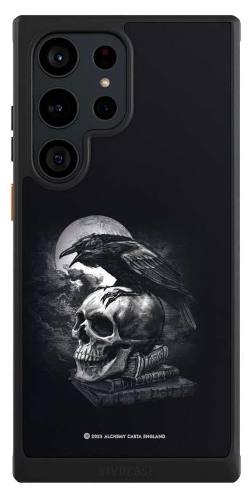 NIVOCASE Hülle für Samsung Galaxy S23 Ultra Handyhülle NIVOcore Case Schwarz Rabe Schädel Totenköpfe
