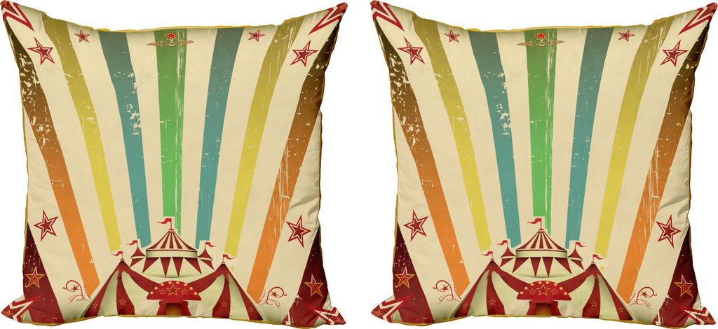 ABAKUHAUS Jahrgang Rainbow Kissenbezug Set (2Stück), Alter Zirkus-Karneval-Anzeigen-Thema Stripes Stars und Spaß-Messe-Zelt, 50 x 50 cm, Mehrfarbig