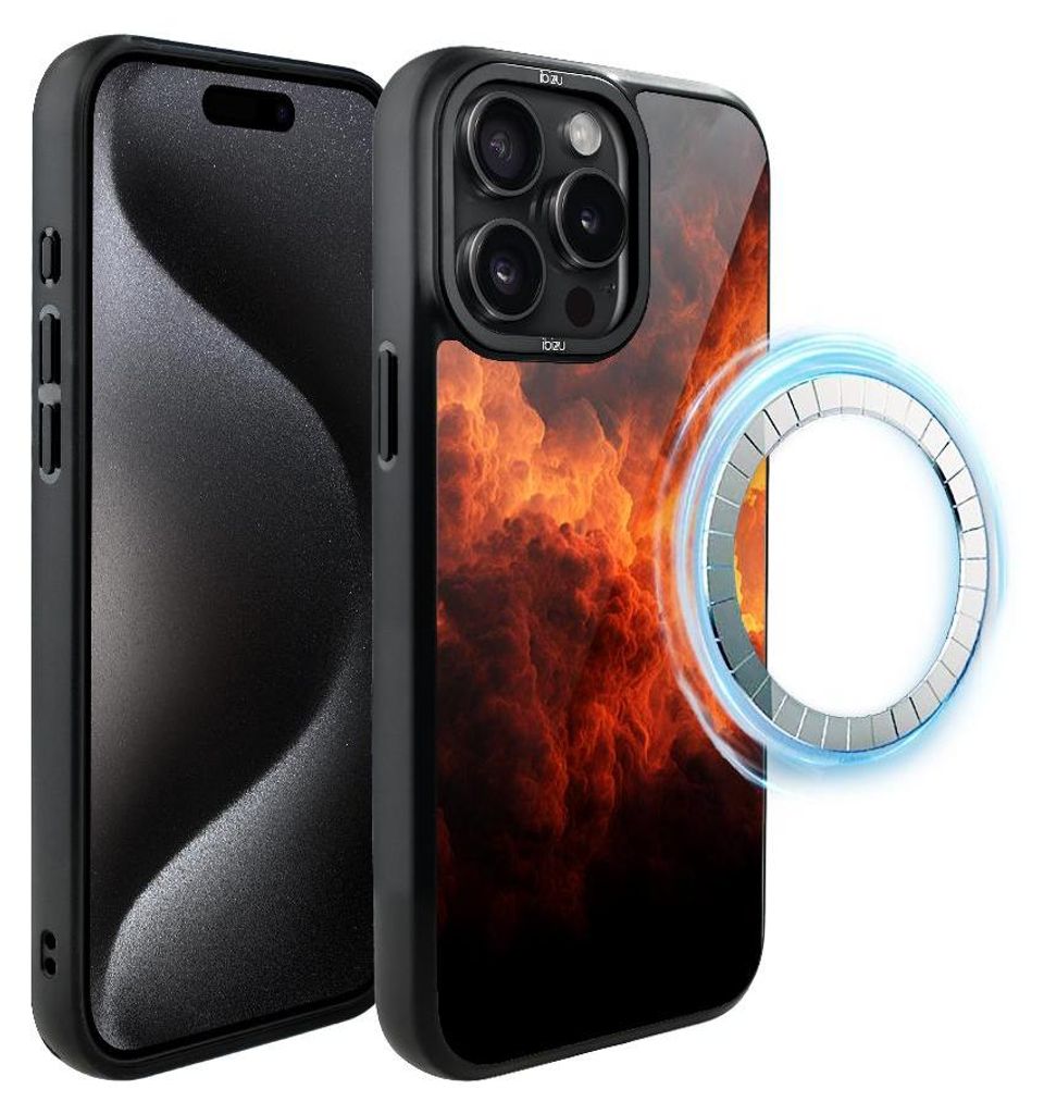 Schutzhülle für das iPhone 15 Pro Max, MagSafe-kompatibel, mattschwarze Seiten, Feuer, Glut, Flamme