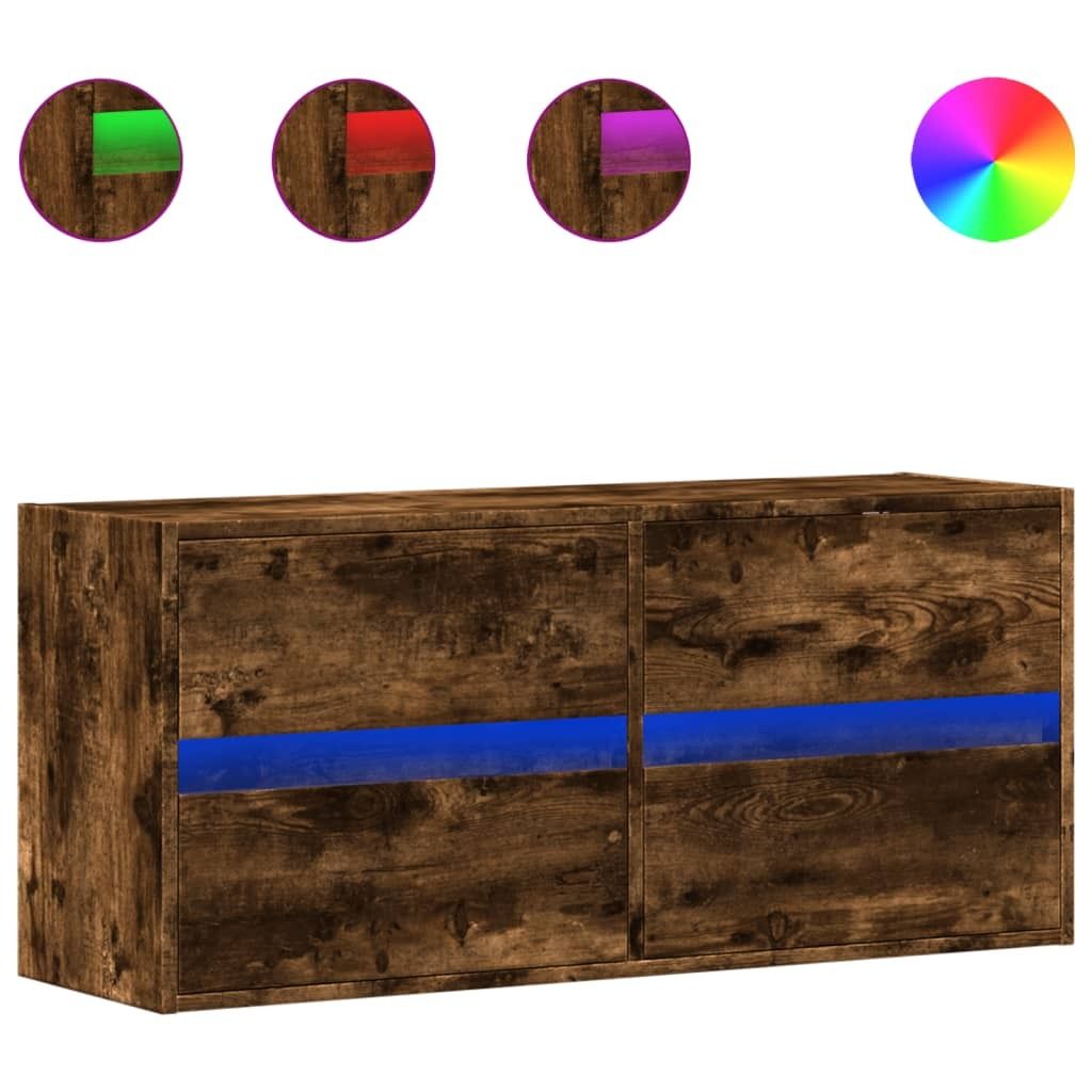"WINTER SALE"TV-Wandschrank, Fernsehtisch - CLORIS - mit LED-Beleuchtung Räuchereiche 100x31x45cm - TV-Schränke NeuMöbel553776
