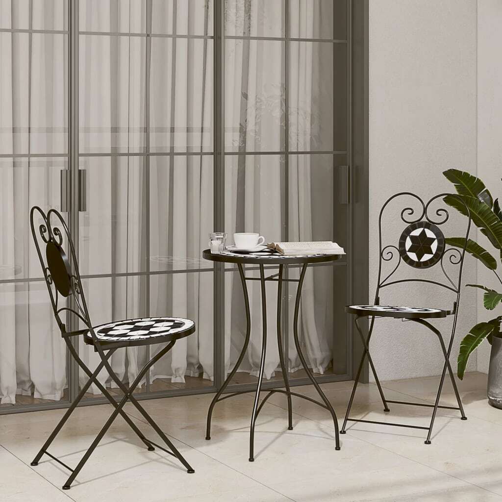 "Rabatt" Mosaik-Bistro-Set - mit tishe & Stuhl - Schwarz und Weiß Eisen und Keramik - Lounge-Dining set CC9632