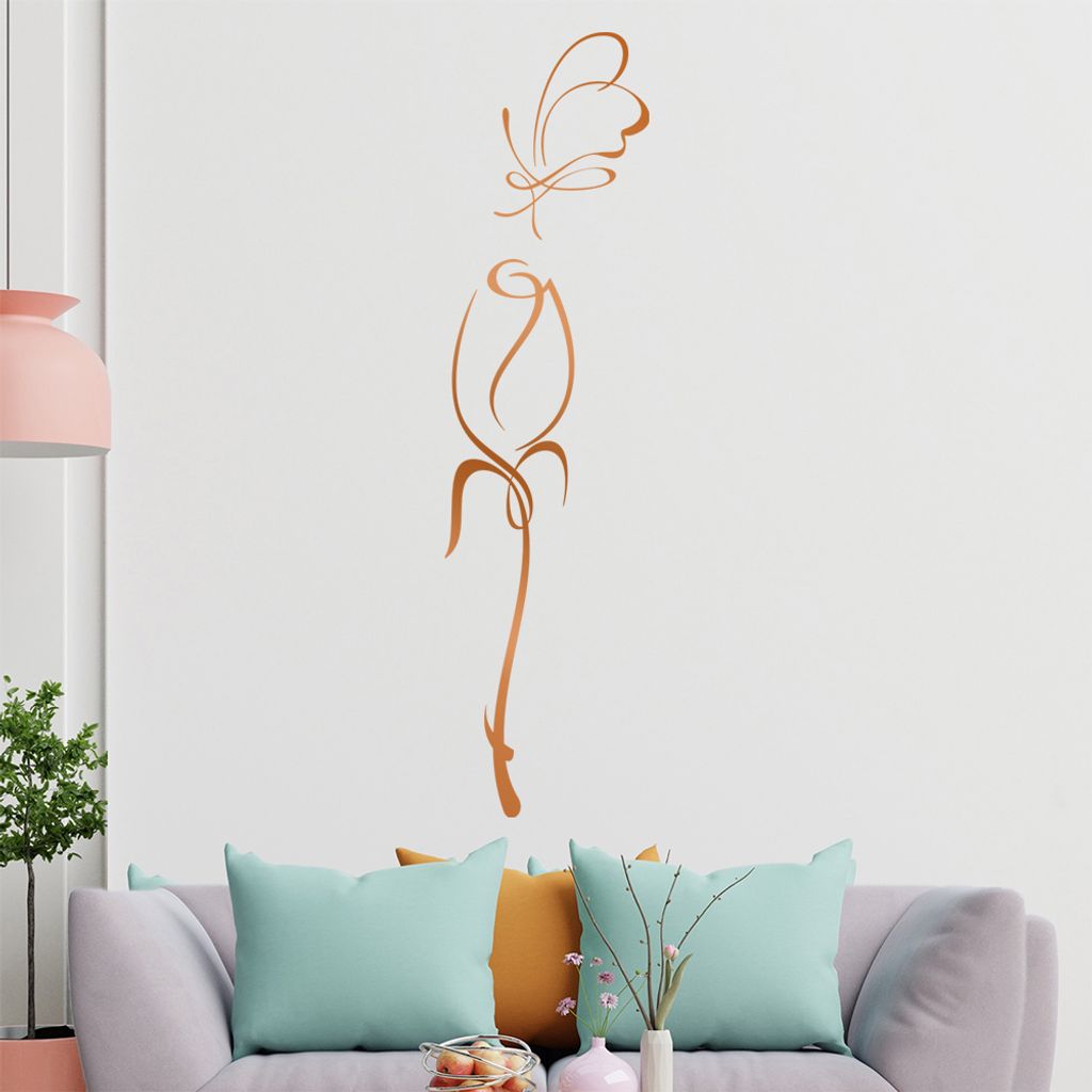 Schmetterling Blüten Linien Wandtattoo in 6 Größen - Wandaufkleber Wall Sticker - Dekoration, Küche, Wohnzimmer, Schlafzimmer, Badezimmer