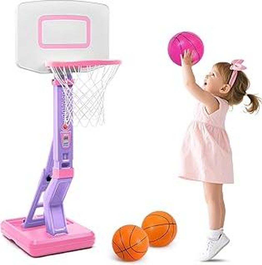 Erixazs Basketball Hoop for Kids with Stand - Height Adjustable Outdoor Indoor Toddler Basketball Hoop for Garden Toy Boys Girls 3-8