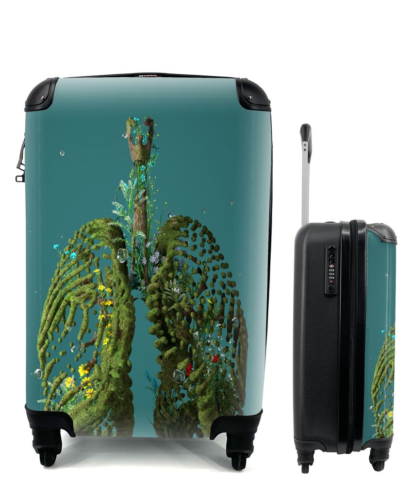 MuchoWow Koffer Handgepäck Trolley Rollkoffer Kleine Reisekoffer mit 4 Rollen - Grüne Lunge - Cabin Size < 55x40x23 cm & 55x40x20 cm - Fotokoff...