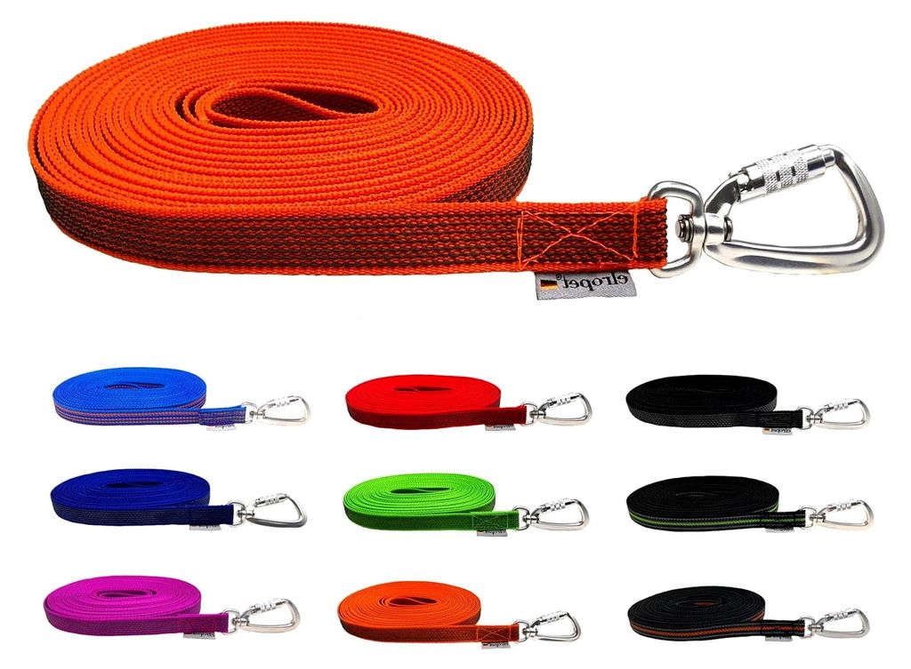 Hundeleine gummiert/Schleppleine rutschfest mit Sicherheitskarabiner für große Hunde bis 100 kg / 5 m / 10 m / 15 m / 20 m (Neongrün, 7,5 m mit ...