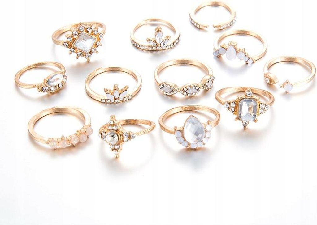 Gold RETRO PUNK BOHO RING SET 10