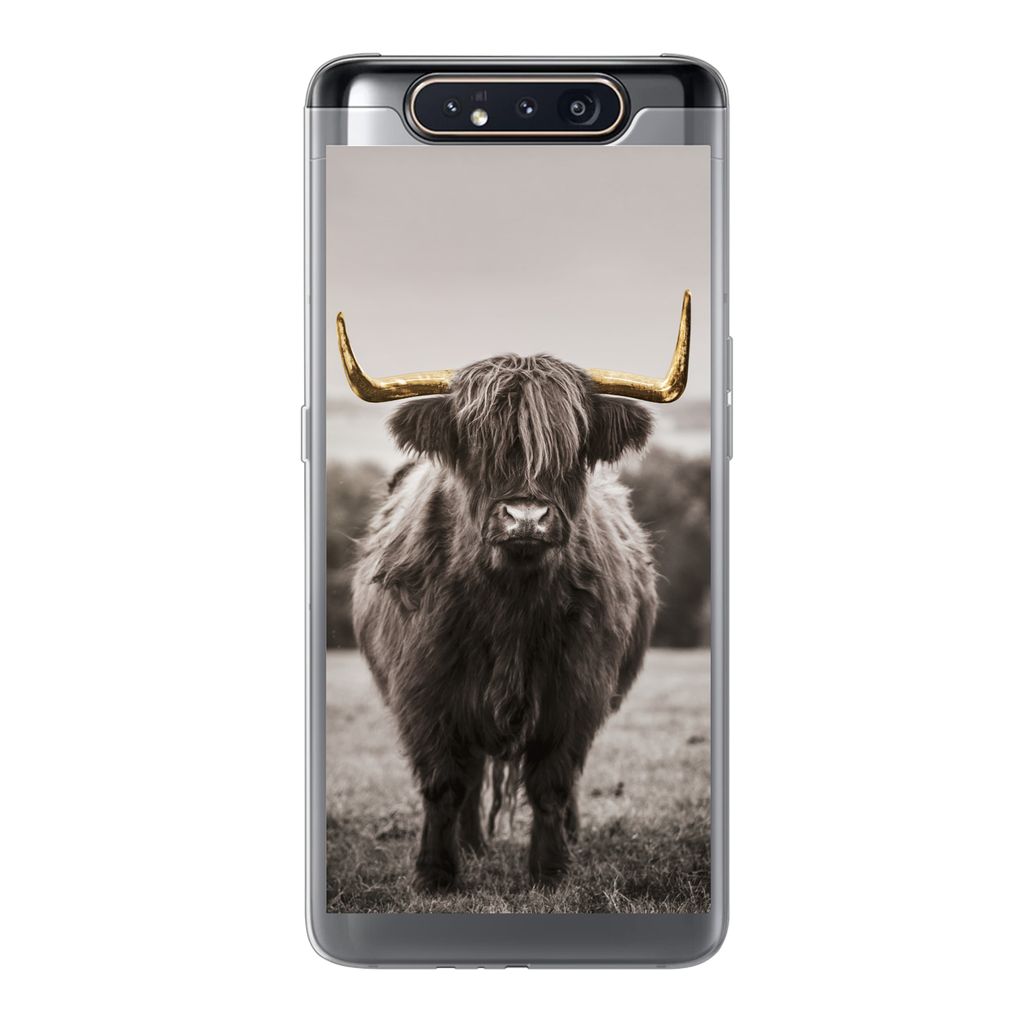 MuchoWow Handyhülle Schutzhülle Hülle für Samsung Galaxy A80 Schottischer Highlander - Gold - Hörner Silikon Softcase Handy Hülle - Schutzd...