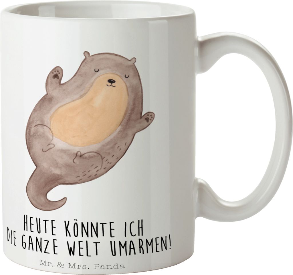 Mr. & Mrs. Panda Tasse Otter Umarmen - Weiß - Geschenk, glücklich, Teetasse, Hallo, gut Gelaunt, Kaffeebecher, Seeotter See, Optimistisch, Sprüc...
