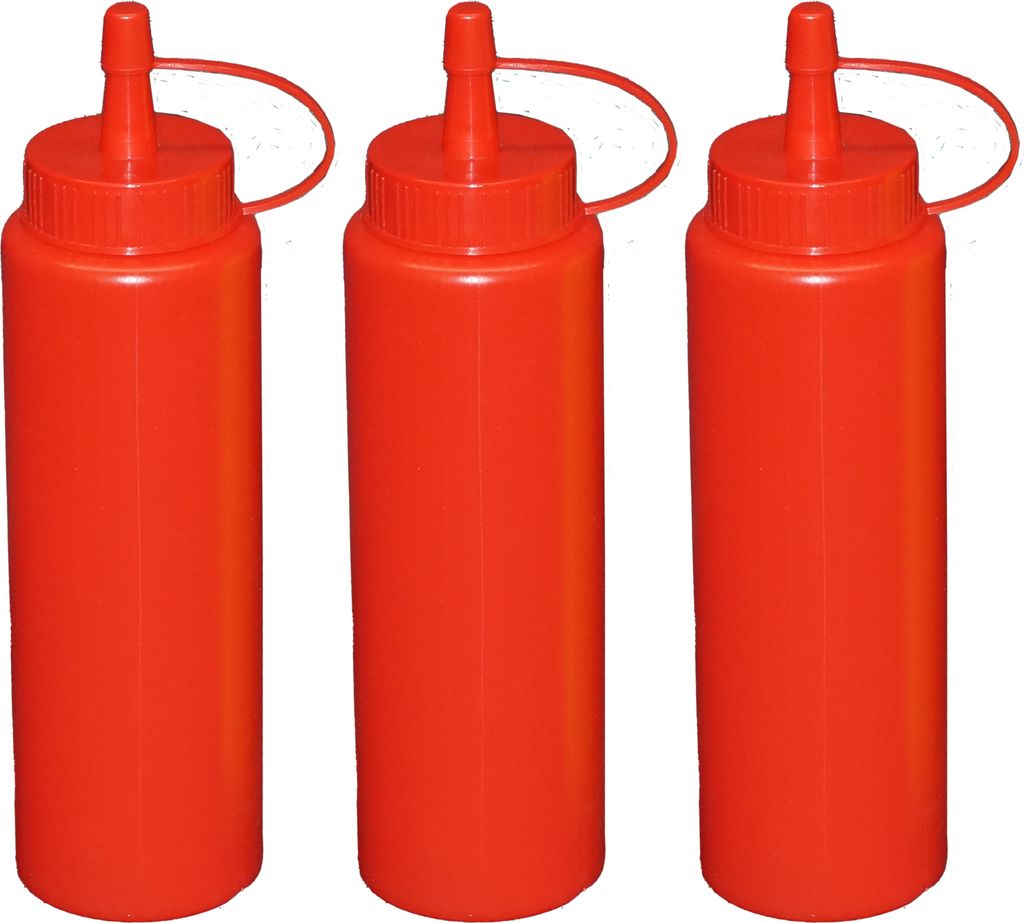3 Stück rote Quetschflaschen 0,26 Liter Dosierflasche Spenderflasche Dressingflasche
