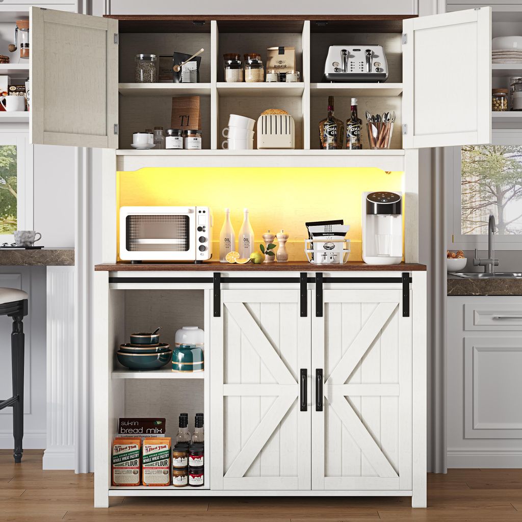 MODFU Küchenschränke Hochschrank mit Magnetklappen und verstellbaren Einlegeböden,Beistellschrank mit zwei geräumige Schubladen und X-förmiges...