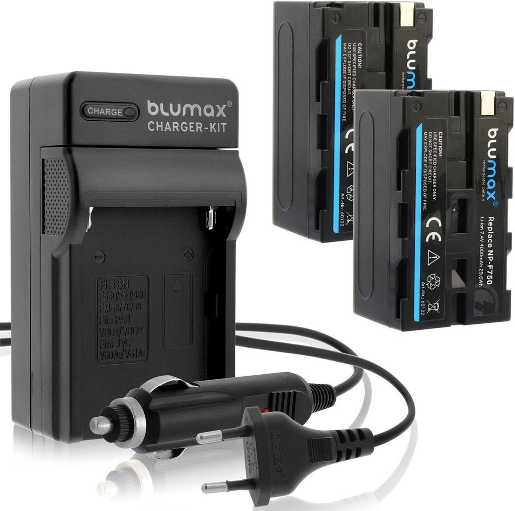2x Akku + Lader für Sony NP-F750 NP-F330 F550 F730 F770 F930 F970 4000 mAh