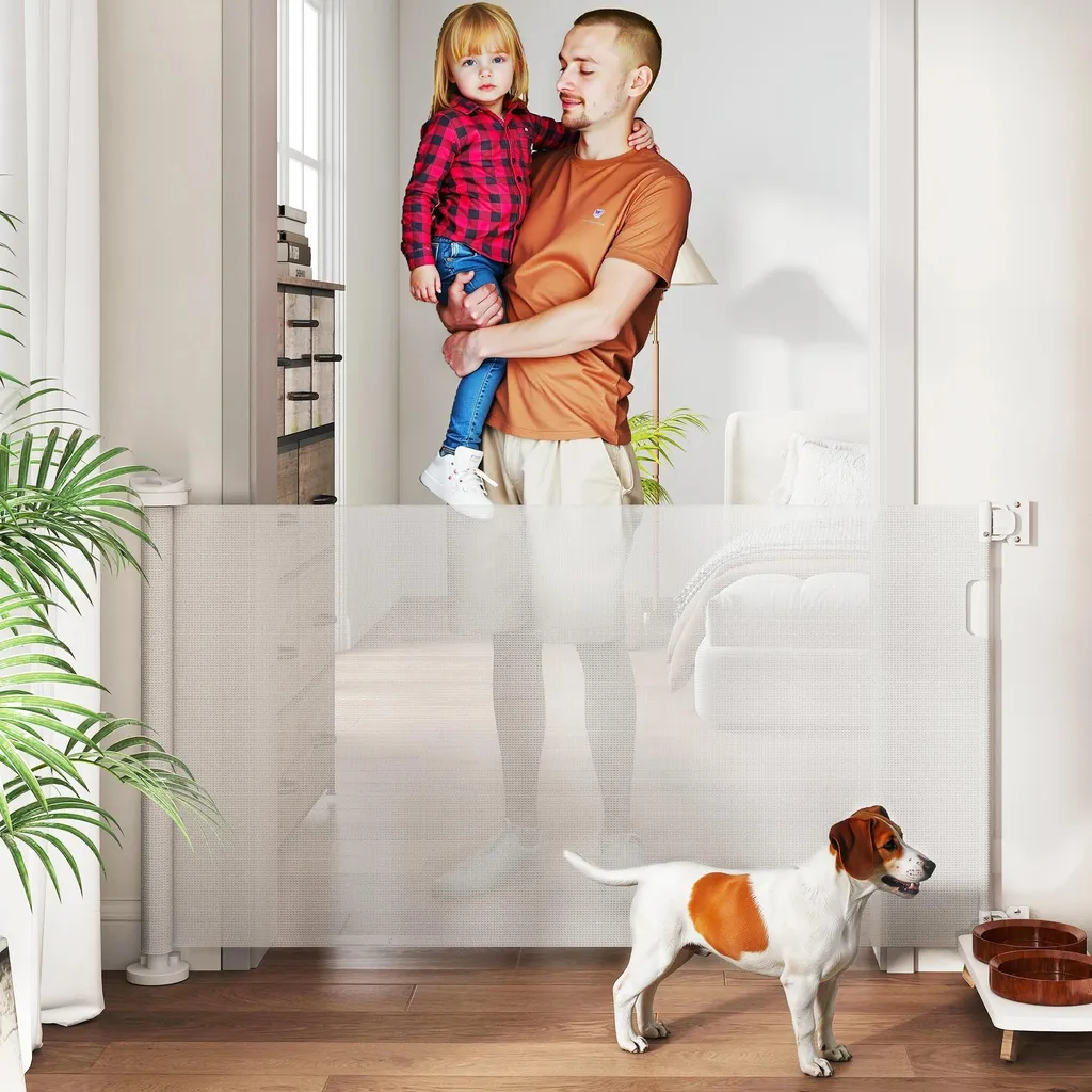 Barrière de porte extensible pour chien blanc 142x87cm avec verrouillage