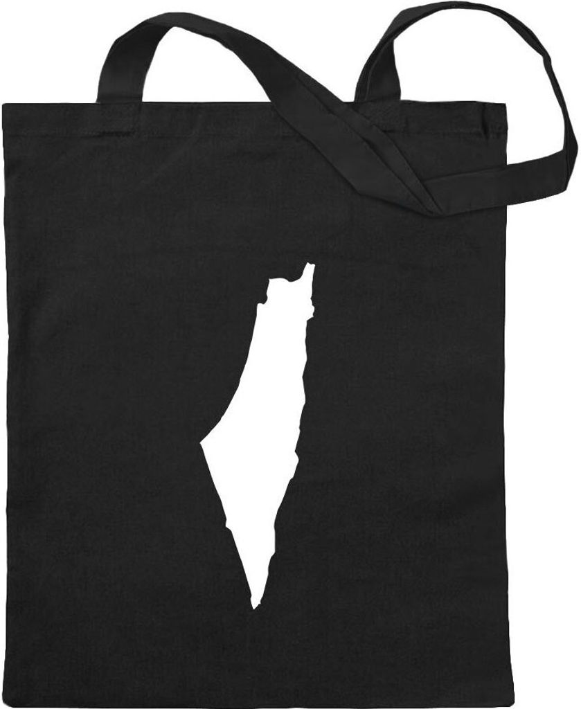 Kiwistar - Baumwolltasche - schwarz - Israel Umriss Kontur - Tragetasche Stoffbeutel Umhängetasche Langer Henkel