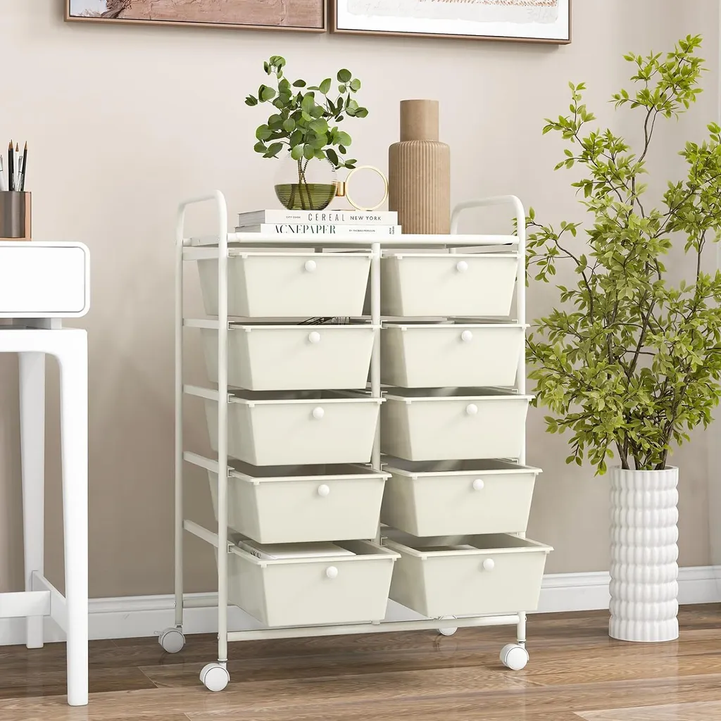 Carrello COSTWAY 10 Cassetti: Organizer Multiuso in Metallo per Ufficio e Casa