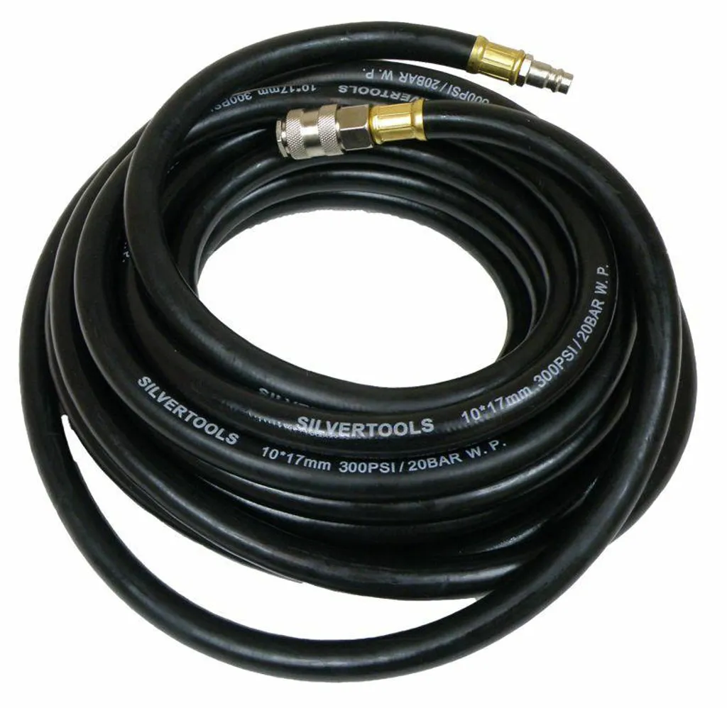 Tubo Flessibile Aria Compressa Gomma 10x17mm 15 Metri con Attacchi