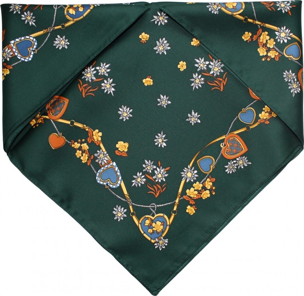 German Wear, Halstuch Trachtentuch mit Herzmuster nikituch 53x53cm dunkelgrün