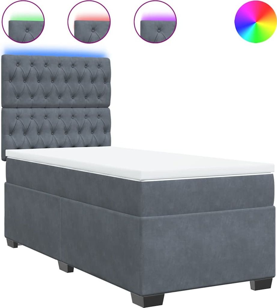 vidaXL Boxspringbett mit Matratze Dunkelgrau 90x190 cm Samt
