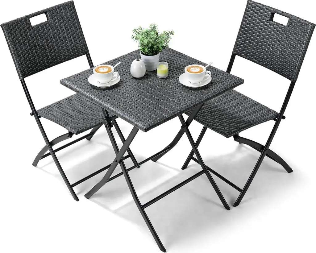 Mobilier de balcon pour 2 personnes ensemble bistrot gris foncé 3 pièces