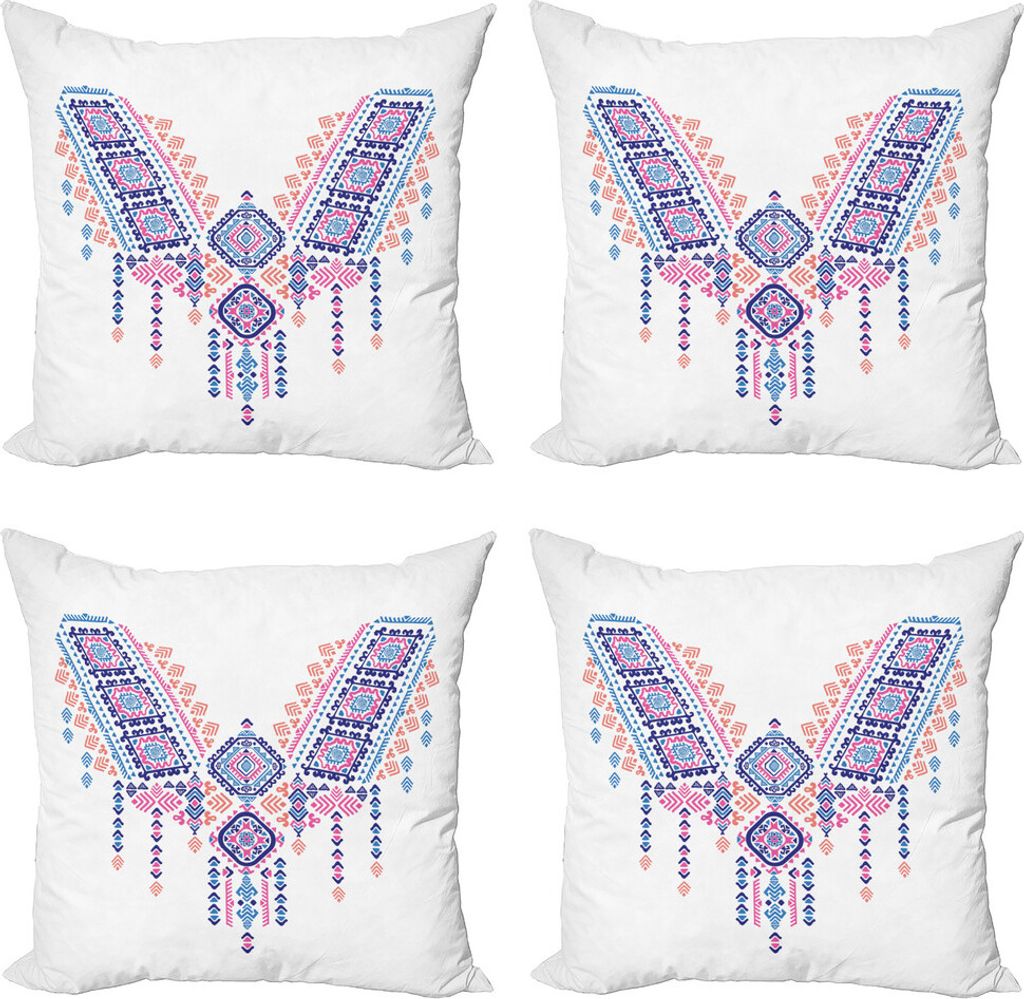ABAKUHAUS Stammes Kissenbezug Set (4 Stück), Geometric Design, Moderner Doppelseitiger Digitaldruck, 50 cm x 50 cm, Coral Pink und Blau