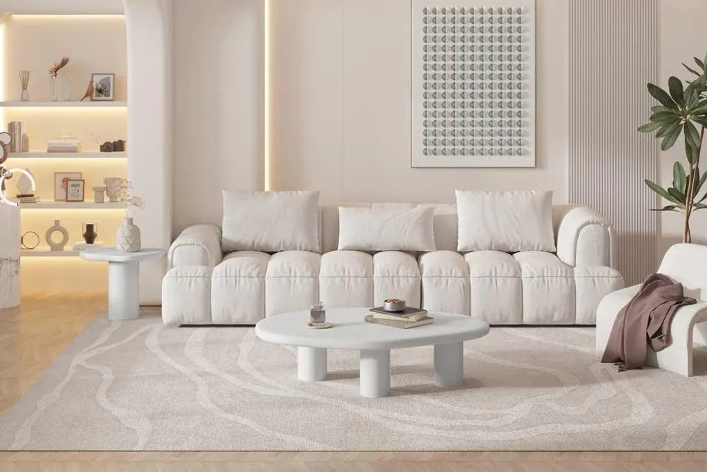 Table basse de salon forme organique Tavares écru pour intérieur zen