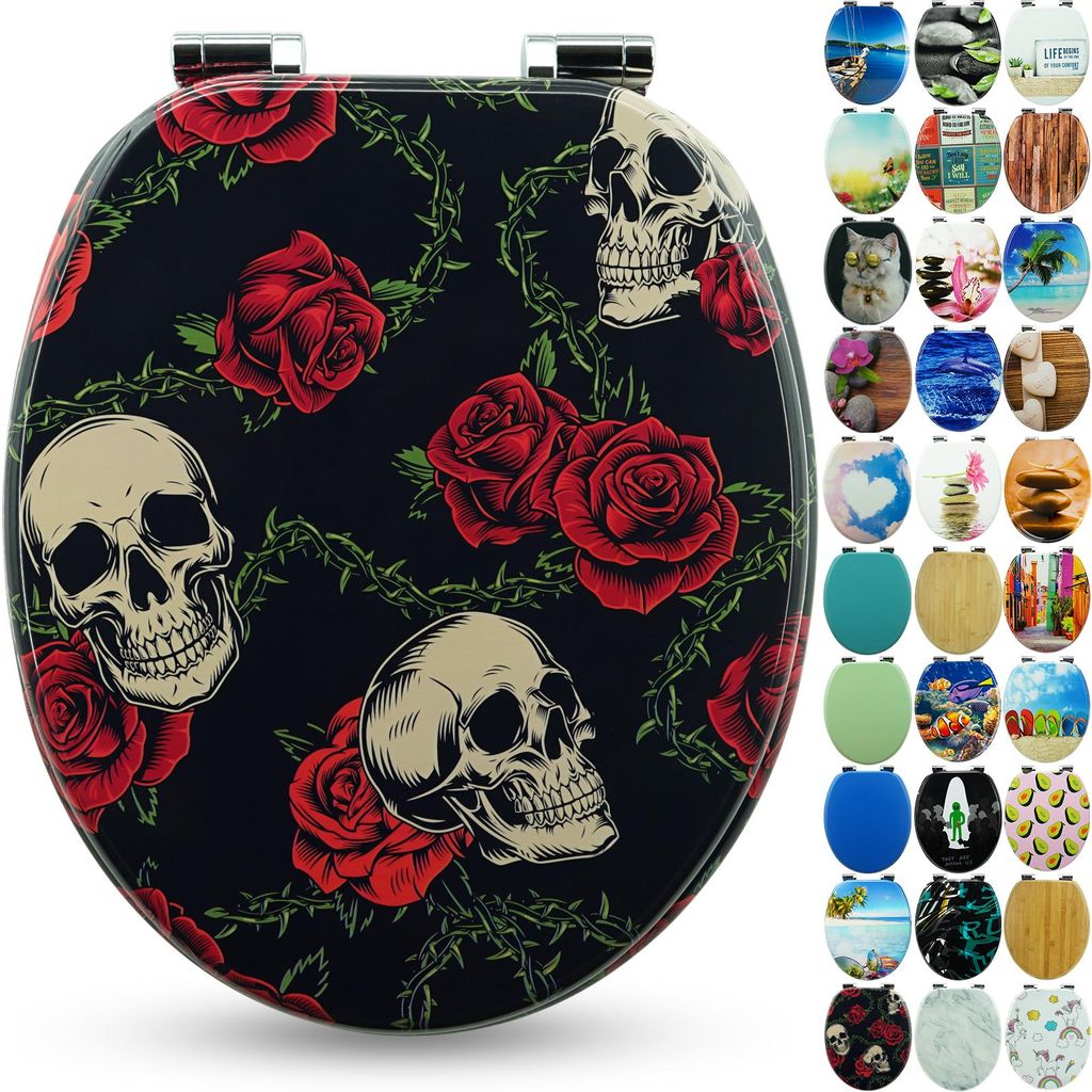 Sanfino® Premium WC Sitz "Rose Skull" hochwertiger Produktbild 