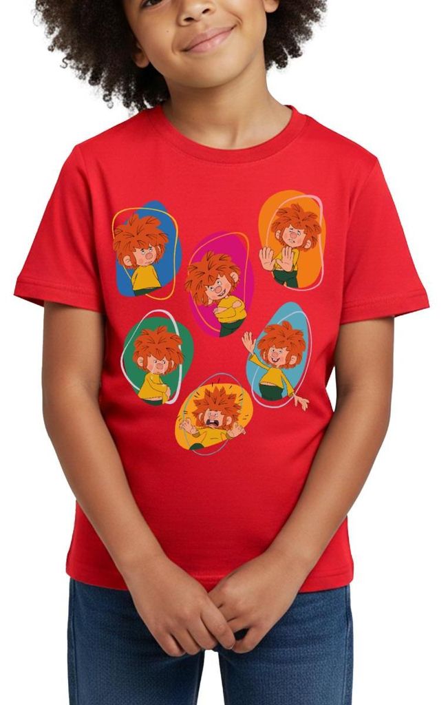 Spreadshirt Pumuckl Zeigt Verschiedene Emotionen Kinder T-Shirt, 98/104 (3-4 Jahre), Rot