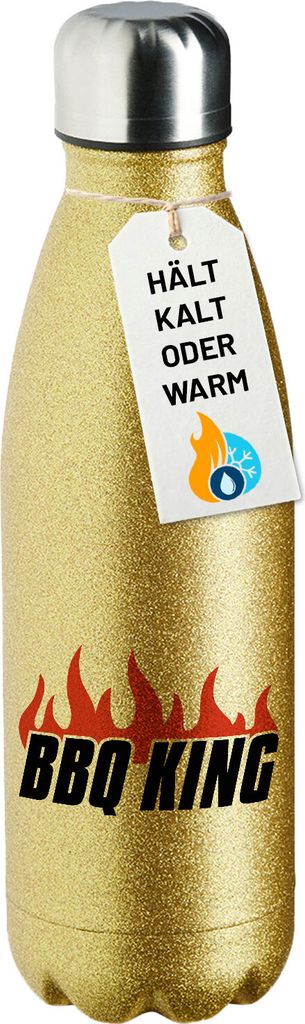 Huuraa Trinkflasche BBQ King Flammen 500ml Gold Edelstahl Wasserflasche Trinkflasche Geschenkidee