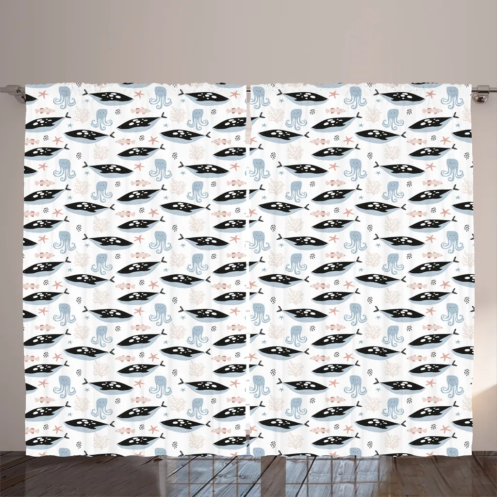 Rideaux occultants légers 280x225 cm faciles à poser motifs nautiques