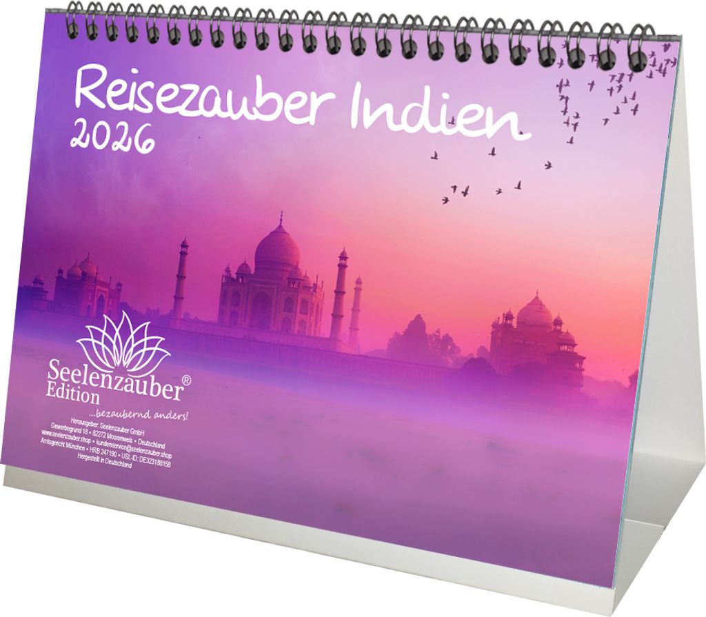 Reisezauber Indien DIN A5 Tischkalender für 2026 Reise Neu-Delhi Land Urlaub Strand - Seelenzauber