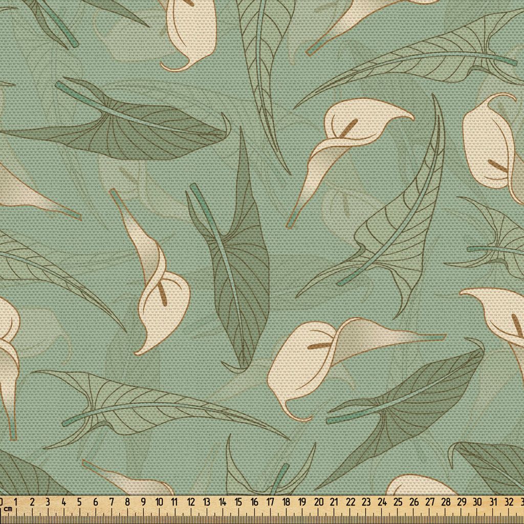ABAKUHAUS Blume Gewebe als Meterware, Calla Flowers mit frischen grünen Blättern Ornamental Arrangement Sommer Laub, 2 M (148 x 200 cm), Creme re...