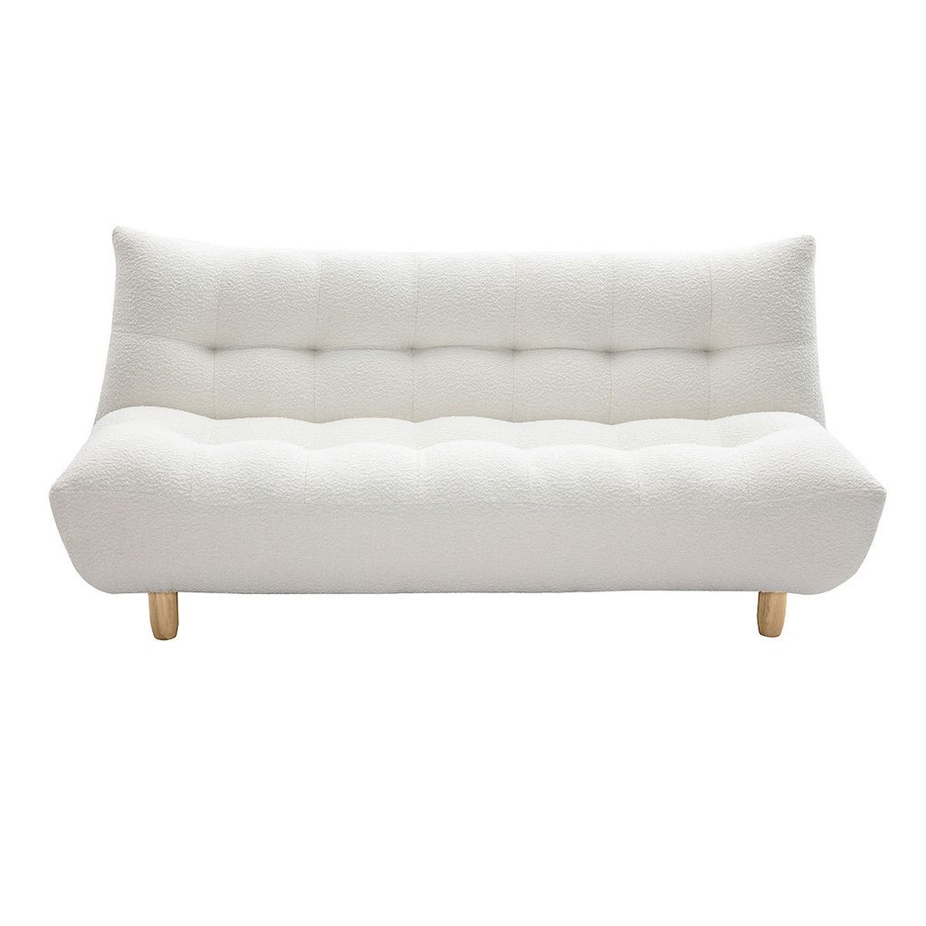 Miliboo - Skandinavisches Schlafsofa aus weißem Stoff mit Bouclé-Wolleffekt und hellem Holz 3-Sitzer YUMI