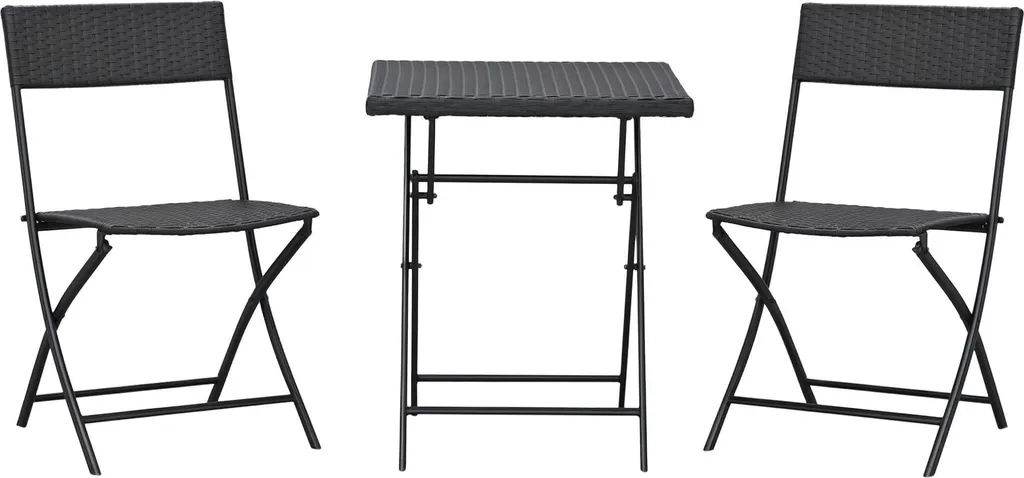 Set de Jardin Pliable en Résine Tressée Marron Table et 2 Chaises Set