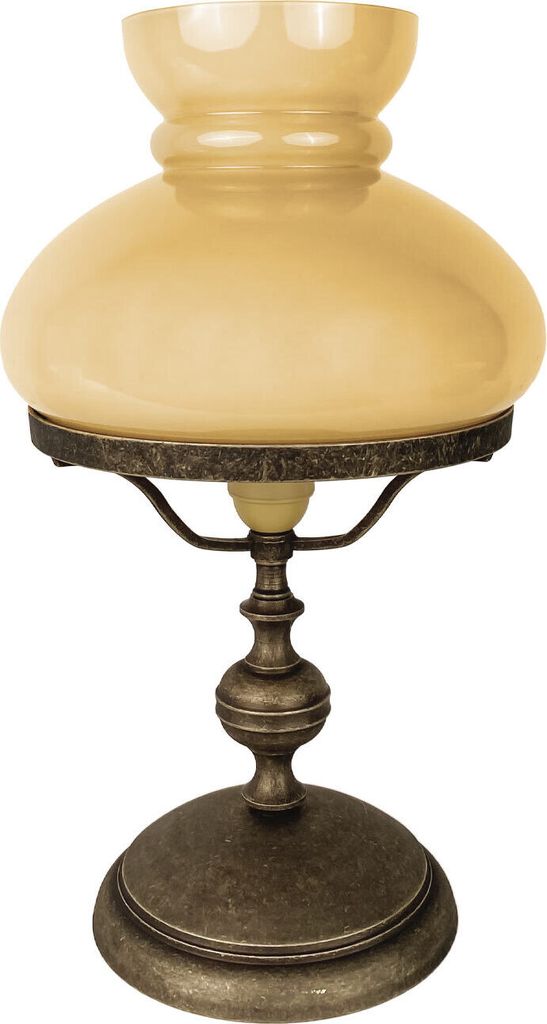 Tischleuchte Messing Glas Ø 22,5 cm rund 39 cm in Bronze Antik matt Creme E27 Jugendstil