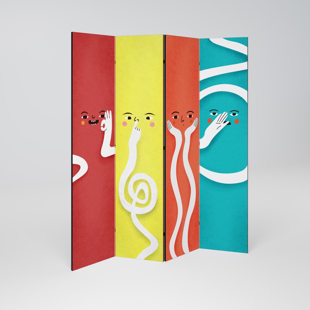 SpaceRebels Paravent Raumteiler - 4-teilig Raumtrenner, Druck 1-Seite - Raumtrenner - Trennwand Wohnung - Room Divider - Spanische Wand Deko Modern...