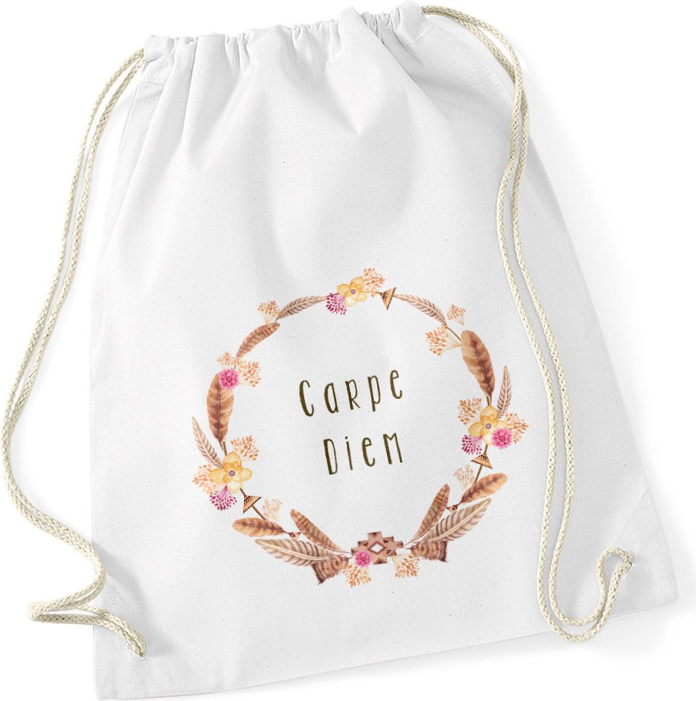 Turnbeutel Ethno Boho Hipster Beutel Tasche Blumen Traumfänger Totenkopf Gym Bag Watercolour carpe diem frame
