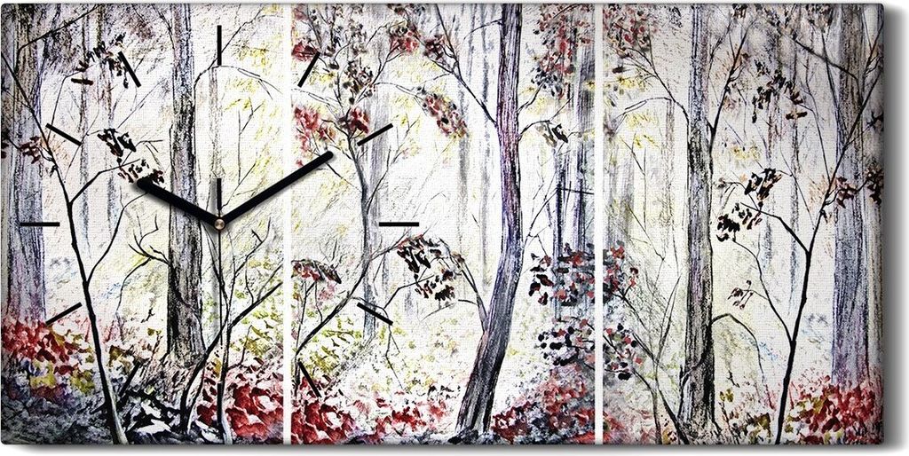 Leinwand Wanduhr Wandkunst Uhr 60x30 Malerei Abstrakte Wald Bäume Blätter Kunst - schwarze Hände