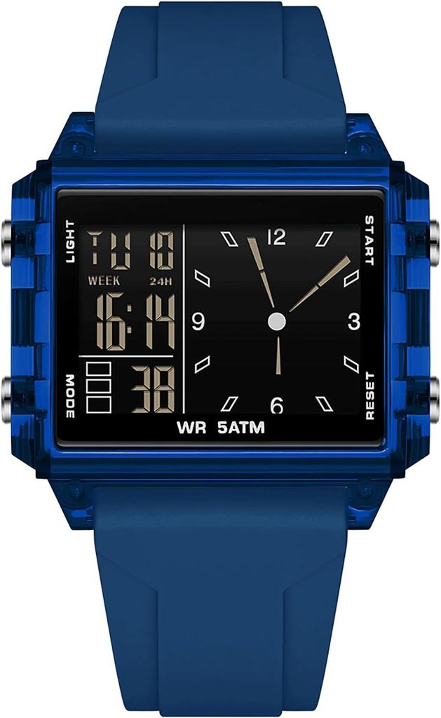 Rechteckige Sportuhr Digital Analog 5ATM wasserdicht Produktbild 