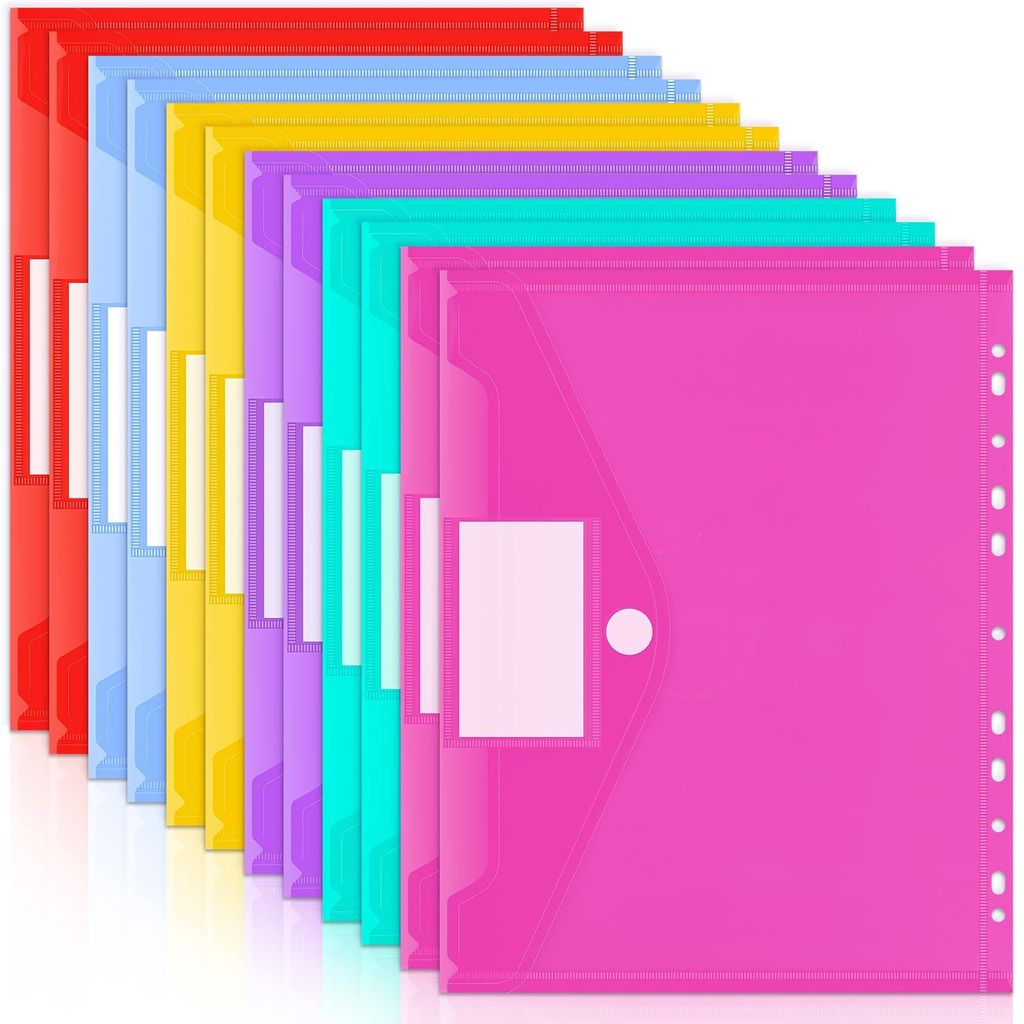 Set mit 12 A4-Dokumentenmappen in 6 Farben, mit Etikettentaschen, 11 Perforationen und wasserdichten Dokumentenhüllen zur Organisation von Dokumen...