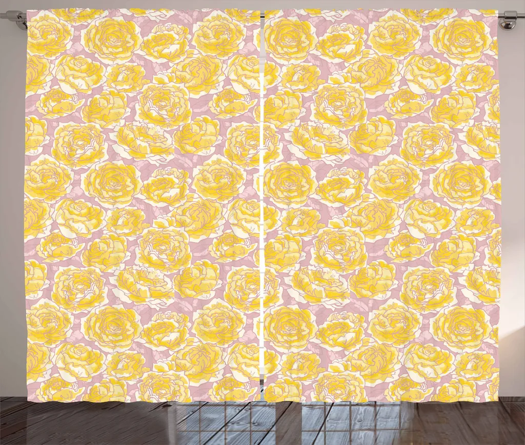 Tenda Country Rose Gialle ABAKUHAUS - Decorazione Shabby 280x175cm