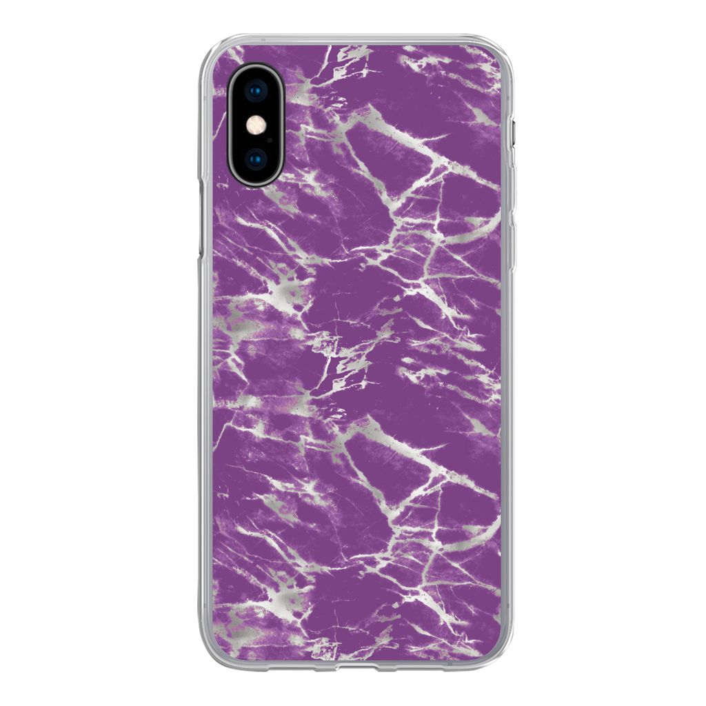 MuchoWow Handyhülle Schutzhülle Hülle für iPhone X Violett - Weiß - Marmor - Muster Silikon Softcase Handy Hülle - Handyhülle